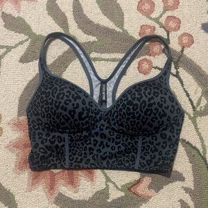 PINK ActiveLeopard Print Sports Bra - Black, grey, formed cups, Large